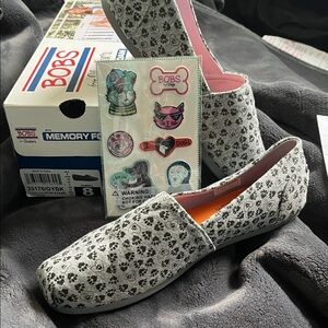 BOBS from Skechers Black and Gray Paw Print Shoes